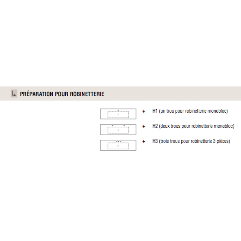 Préparation pour robinetterie pour plan vasque PROGRAM