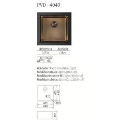 Cuve évier cuivre sous plan PVD