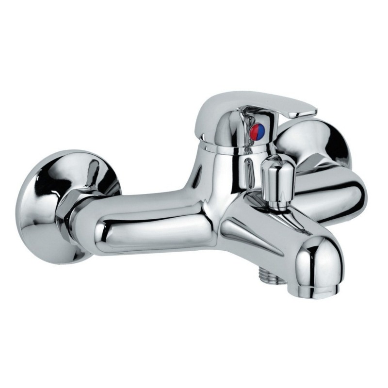 Robinet de bain mural arrondi chrome avec douchette