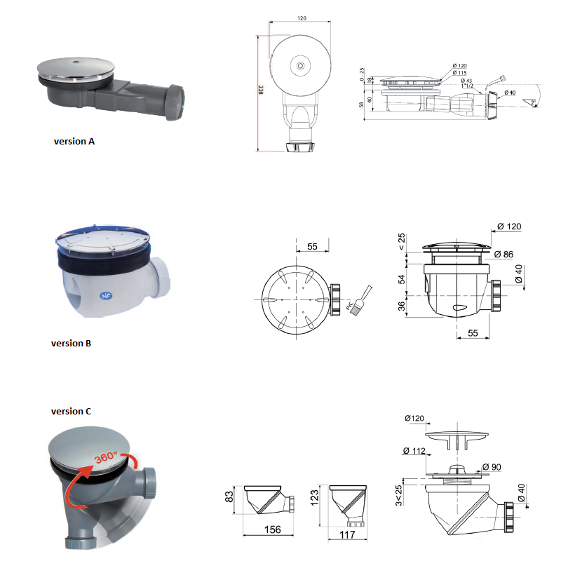 Bonde de douche  diamètre 90 mm